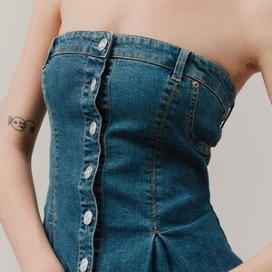 BDG Denim Lace-Up Tube Top